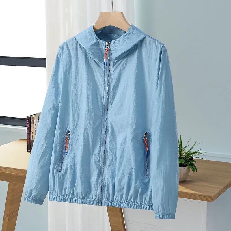 

Women s Plus Size Summer Sun Protection Jacket Quick-Dry Breathable UV Protection Solid Color Outerwear for Moms 6XL синій
