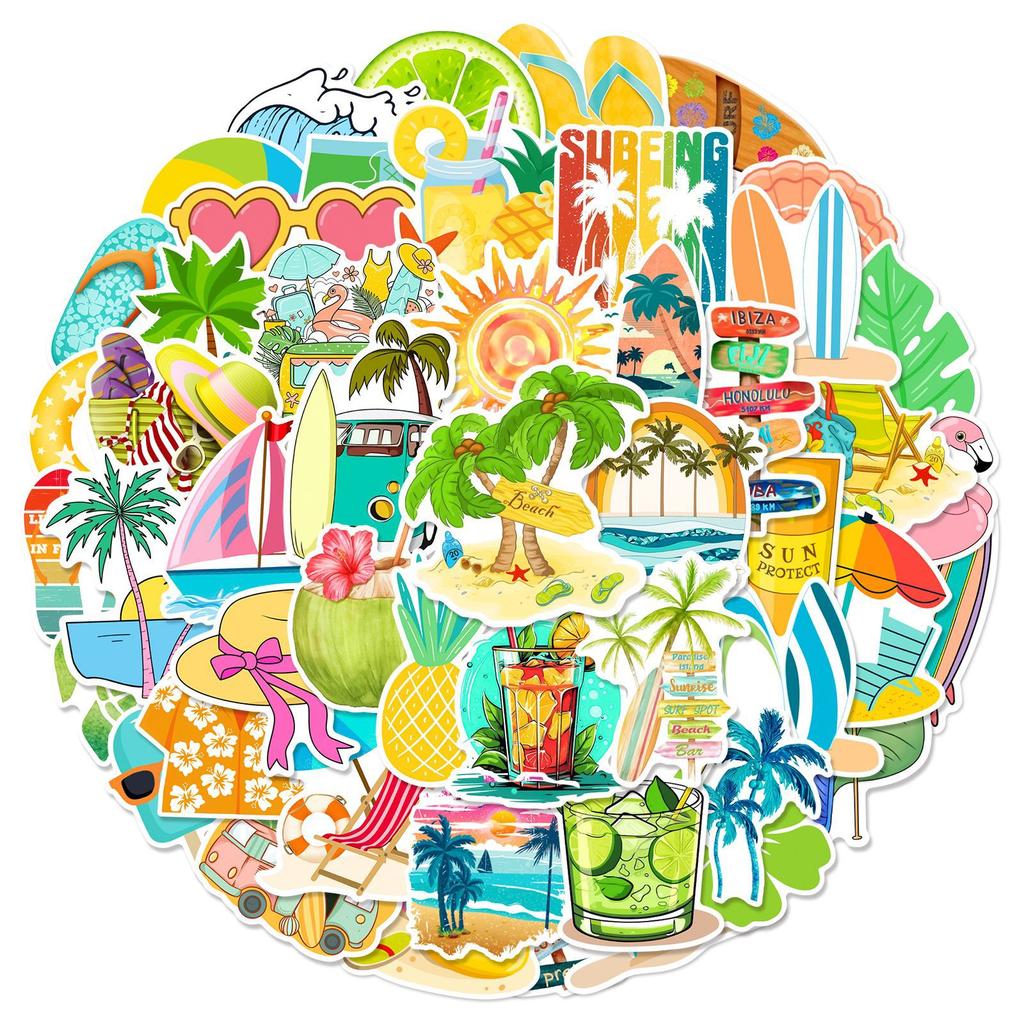 50 Stück Sommer Strand Urlaub Cartoon Graffiti Aufkleber DIY Handy Gitarre Laptop Notizbuch Koffer Tasse Wasserdichter Aufkleber Kinderspielzeug