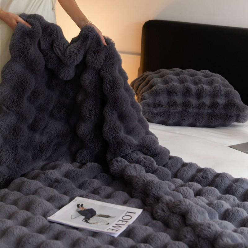 Plush Faux Rabbit Fur Blanket Sofa Bed Office Winter Warm Throw Soft Cozy Lap