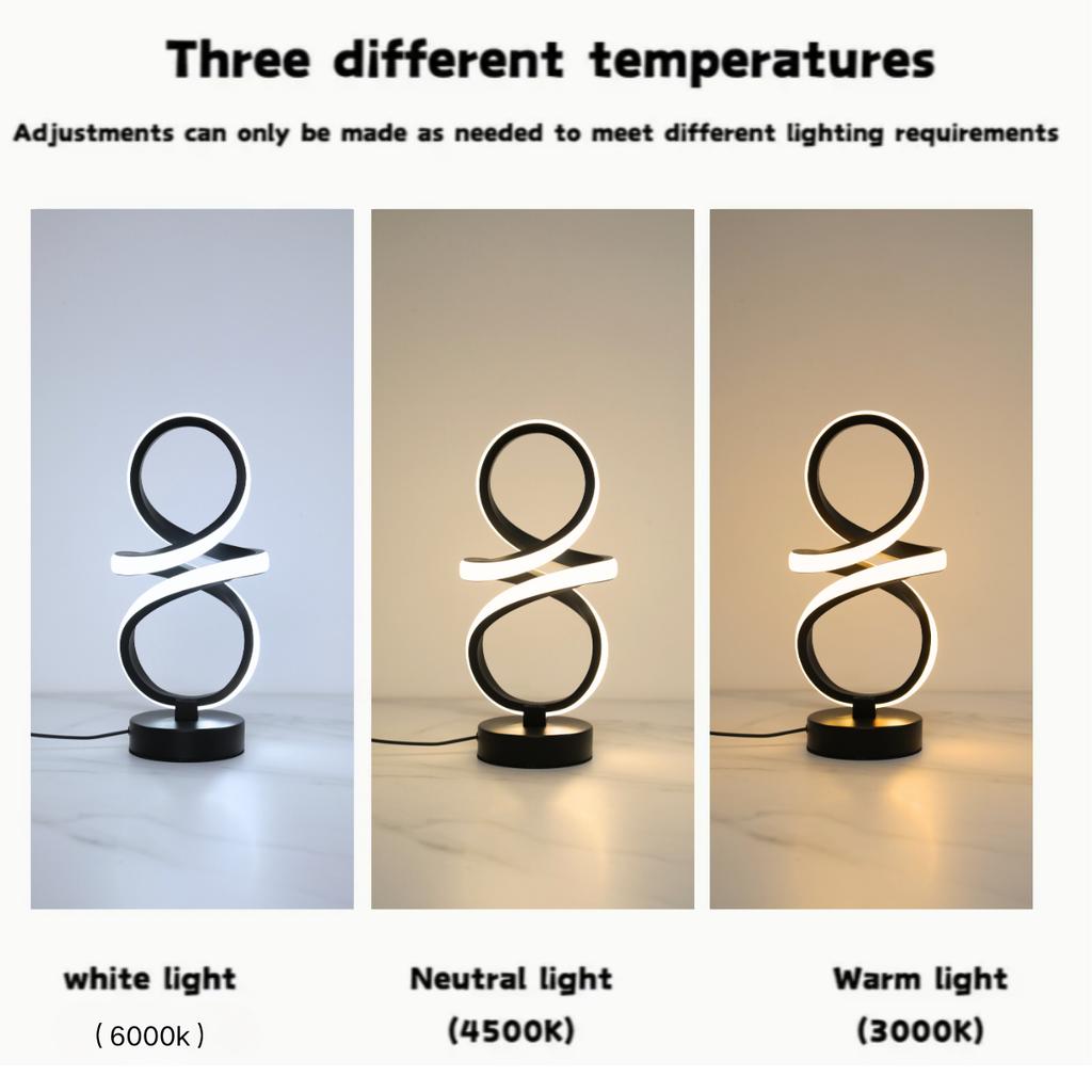 Creative spiral LED table lamp, adjustable in 3 colors, USB power supply, suitable for home bedrooms, offices, and study rooms