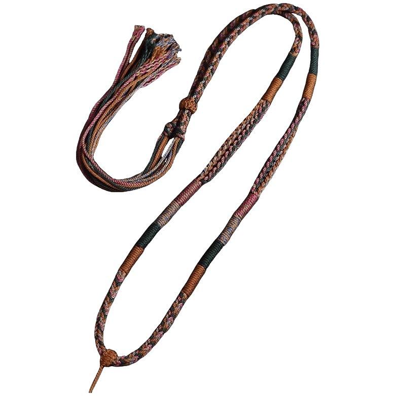 Tibetan Thangka Hand-Woven Cotton Necklace with Amber Amulet Pendant