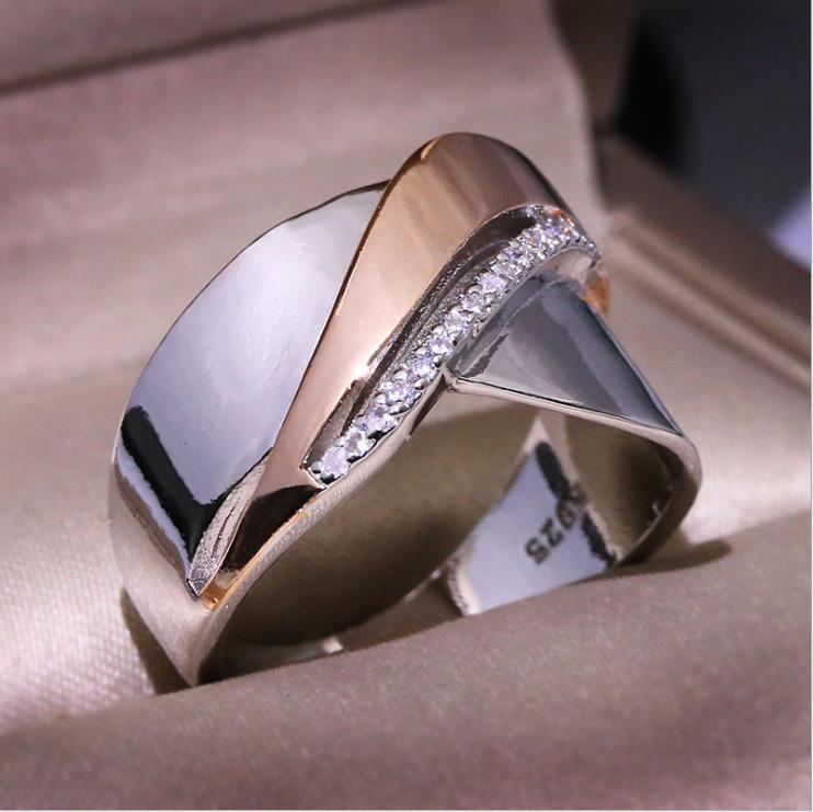 Electroplated Rose Gold Two-Color Bow Cross Zircon Ring