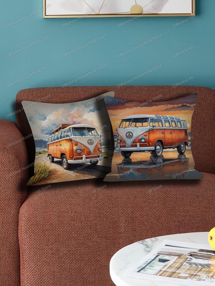 Funda de cojín para funda de almohada de furgoneta de acuarela, para viajar a la playa, sofá, cama, coche, fundas decorativas para sala de estar