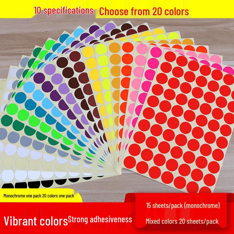 

Colorful Round Dot Labels: 10 Sizes, 20 Colors, Self-Adhesive, Release Paper, Blank Handwriting-Friendly Peach Red: 6mm, 408 stickers
