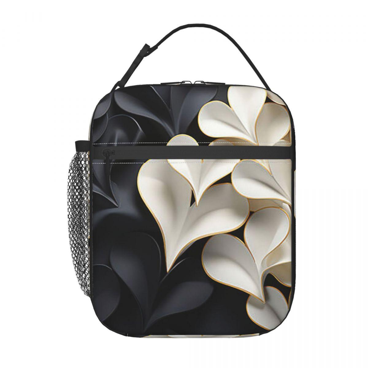 

Black And White Flower Pattern Insulated Lunch Bag for Women Children Portable Food Boxes Thermal Lunch Box Tote One Size