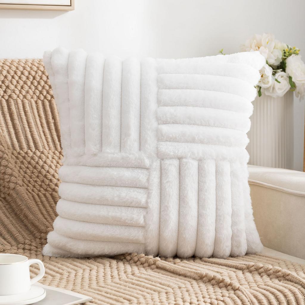 Push Pillow Case Solid Color Rabbit Hair Modern Simple Pillow Core-free Bedroom Pillow Home Living Room Sofa Cushion