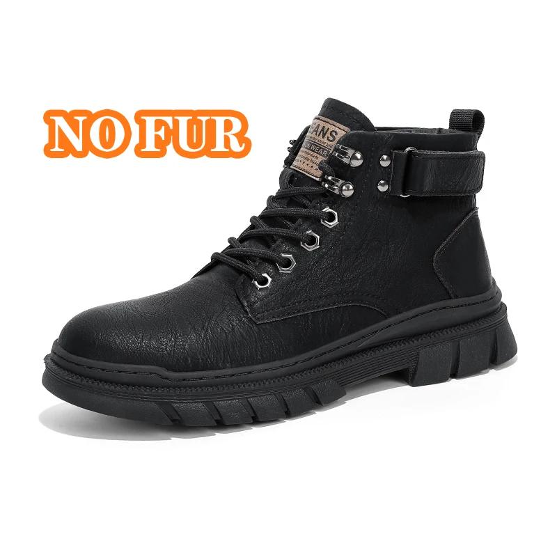 Fashion Casual Leather Winter Ankle Boots Comfortable Men Motorcycle Boots Outdoor Warm with Fur Botas Classic High Top Man Casual Shoes