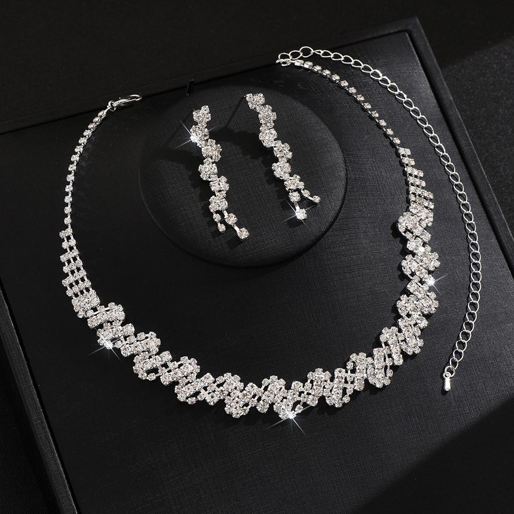 Necklace Earrings Set Bridal Jewelry Full Diamond Jewelry Two-piece Set