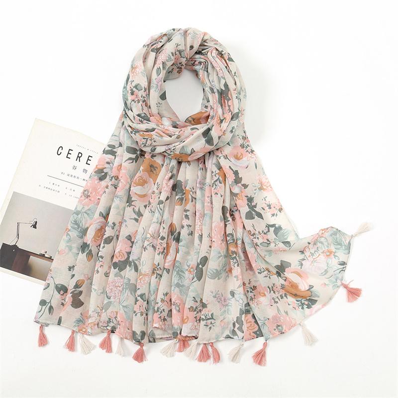 Fashion Luxury Brand Aztec Floral Tassel Viscose Shawl Scarf Lady High Quality Wrap Pashmina Stole Bufandas Muslim Hijab