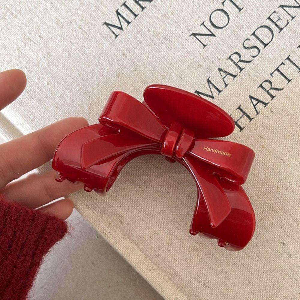 Bownot Red Hair Clip Acetate Bownot Grab Clip Creative Acetic Acid Bow Hair Claw  Female