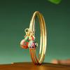 Original National Trend Style Blue Enamel Gold-Plated Bangle with Lapis Lazuli and Swallowing Gold Beast Motif.