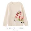 Women's Pure Wool Round Neck Knit Sweater with Handmade Embroidery - Autumn/Winter Loose Fit Cashmere Top