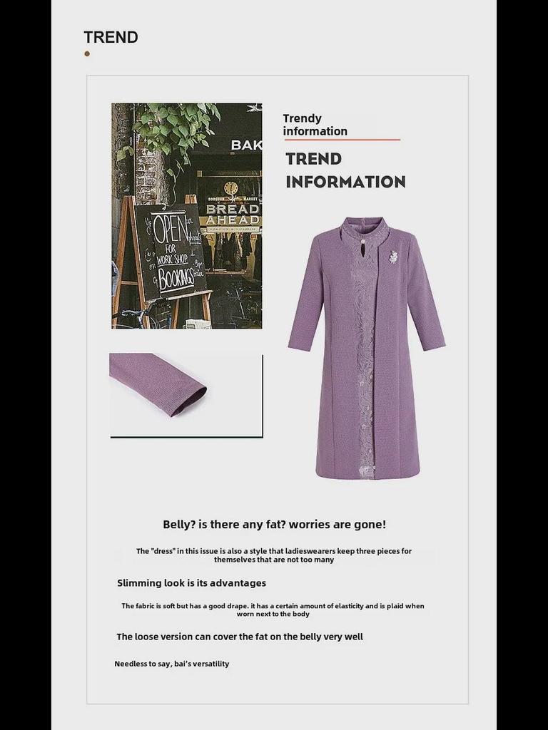 Elegant Lace Two-Piece Dress for Middle-Aged Women: Perfect for Wedding Banquets and Autumn Events