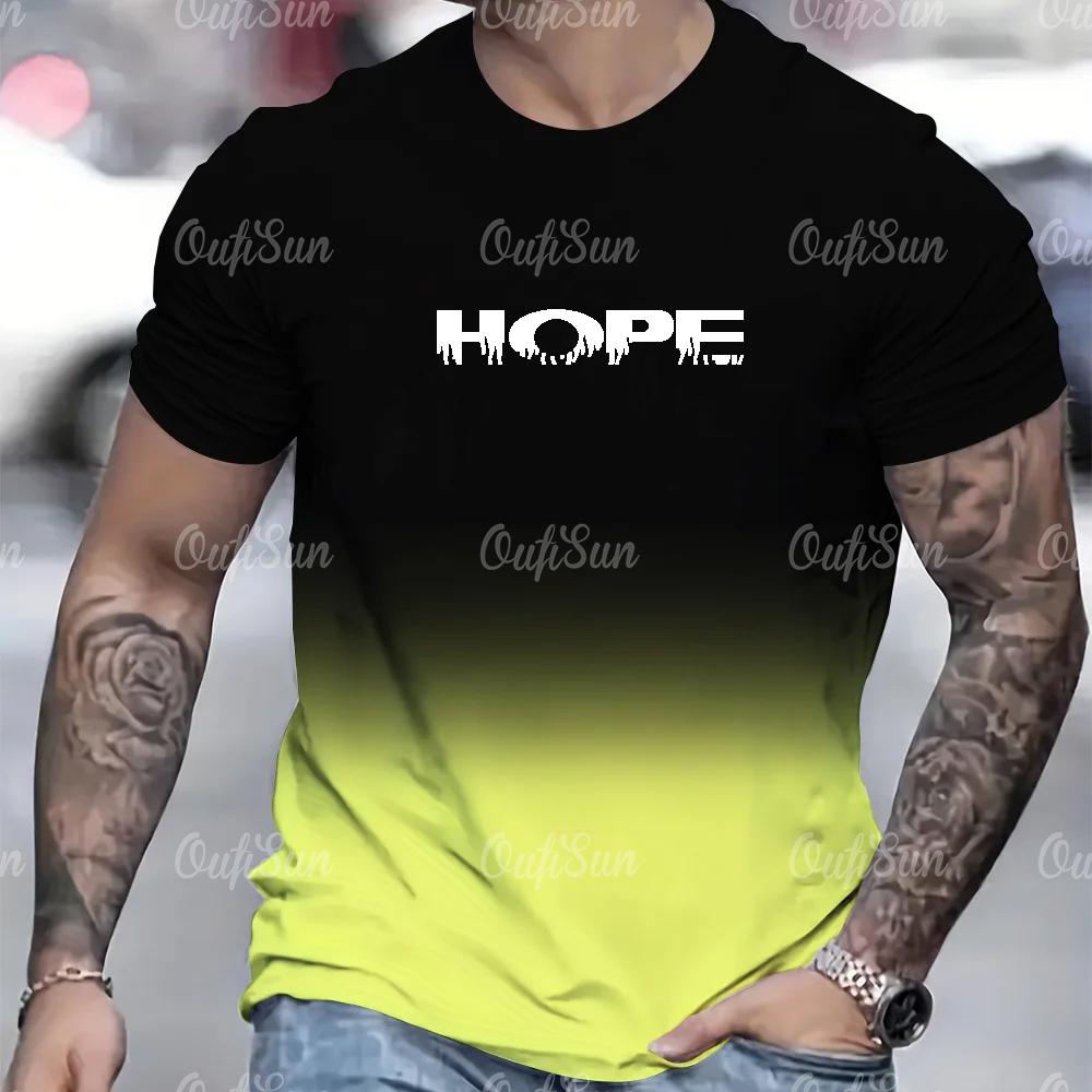 Oversized Tshirt Casual Men's T-Shirt Summer Hope fighting  Short Sleeved T-Shirts For Men 3d Word Printed Tops Men's Clothing