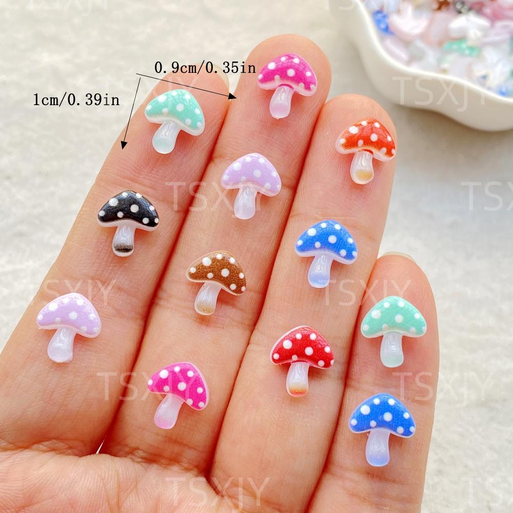 

50pcs Resin Cute Mini Cartoon Colored Mushrooms Doll Armor Figurines Flat back Nail Art DIY Scrapbook Crafts