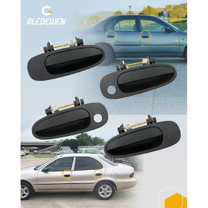 Door Handle Set, Compatible With 1993-1997 Toyota Corolla, Geo/Chevy Prizm | Interior & Exterior Front & Rear Left Driver & Right Passenger Side |