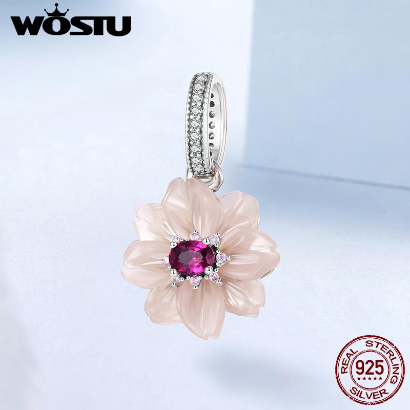 WOSTU 925 Silver DIY Tooth Charm Perfume Bottle Pendant Heart Flower Volleyball Bead Fit Original Bracelet Family Girl Jewelry