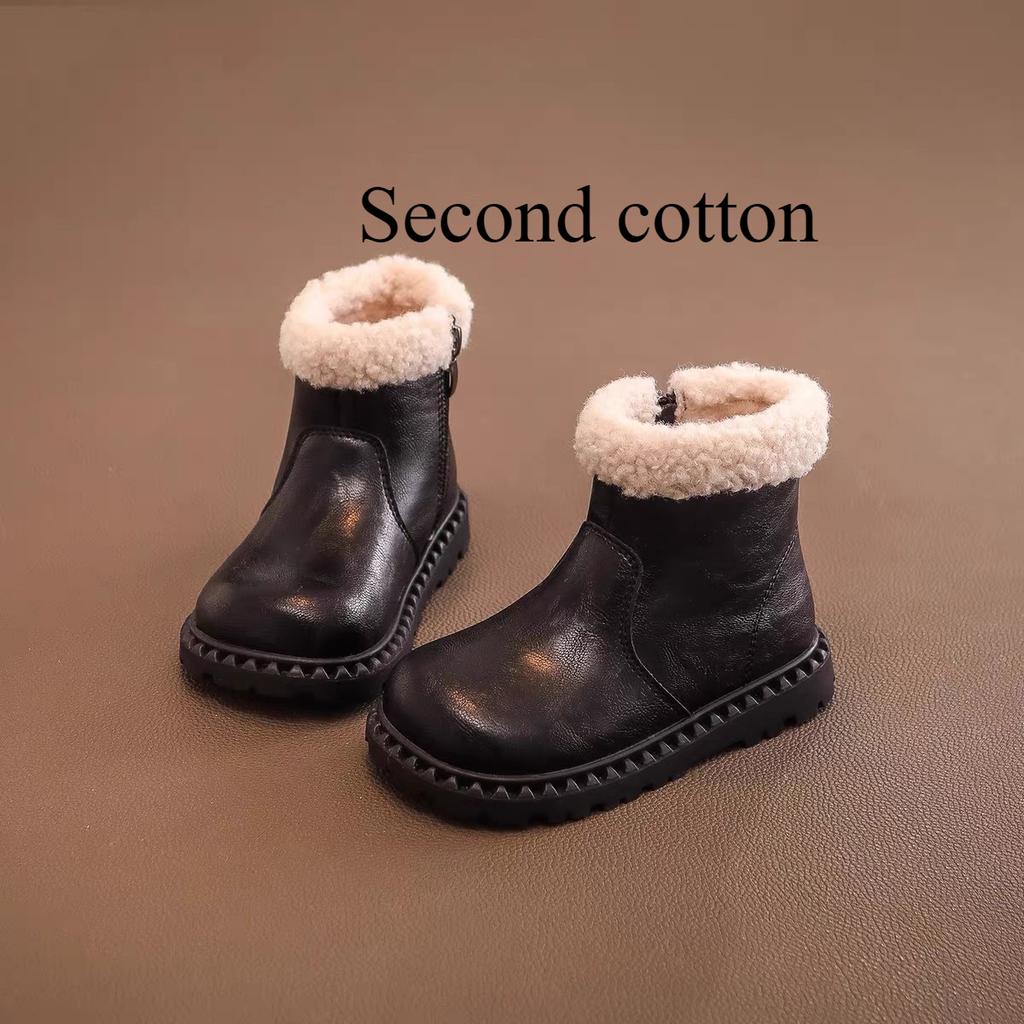 Girls' Winter Plus Velvet Cotton Shoes Baby Warm Snow Boots Fashionable Small Leather Boots