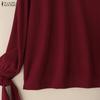 ZANZEA Damen Herbst Lässige Stehkragen Langarm Bluse