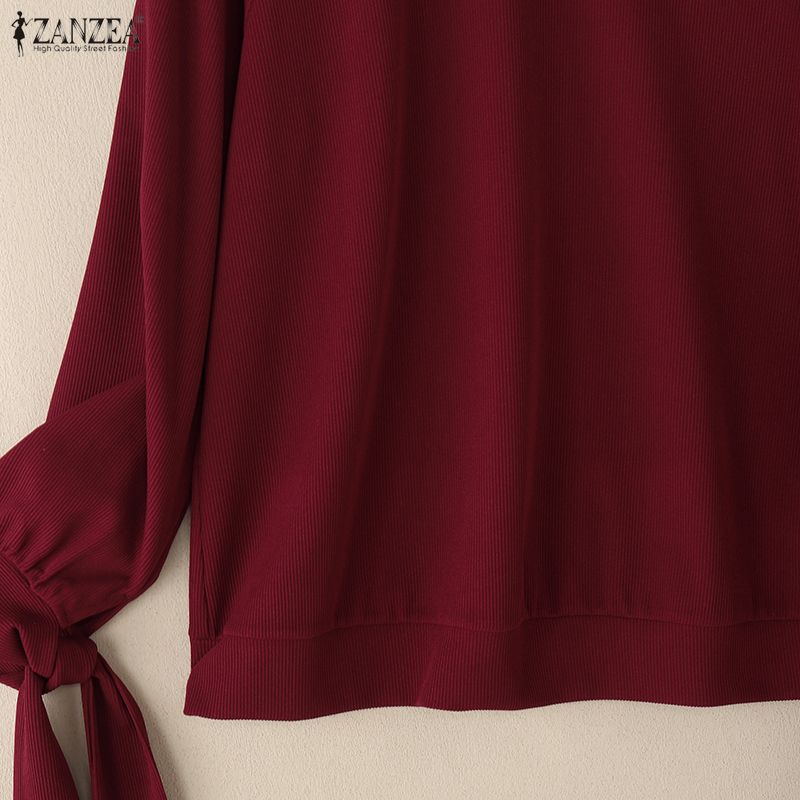 ZANZEA Damen Herbst Lässige Stehkragen Langarm Bluse