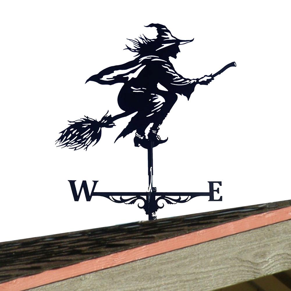 Retro Witch Shape Weathercock Iron Weather Resistant Wind Direction Indicator Creative Weathervane Halloween Garden Roof Decor