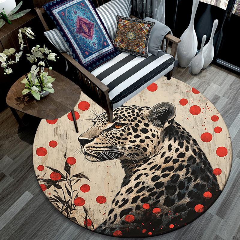 Runder Leoparden-Teppich, Teppich für Wohnzimmer, Schlafzimmer, Sofa, Spielzimmer-Dekor, Rutschfeste Fußmatte