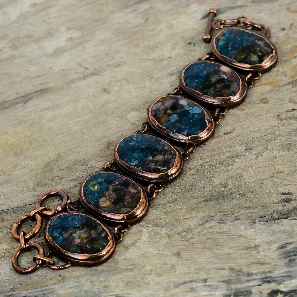 Watermelon Tourmaline Bracelet Electroformed Copper Bracelet Adjustable Chain Bracelet Gemstone Handmade Bracelet Copper Jewelry For Gifts