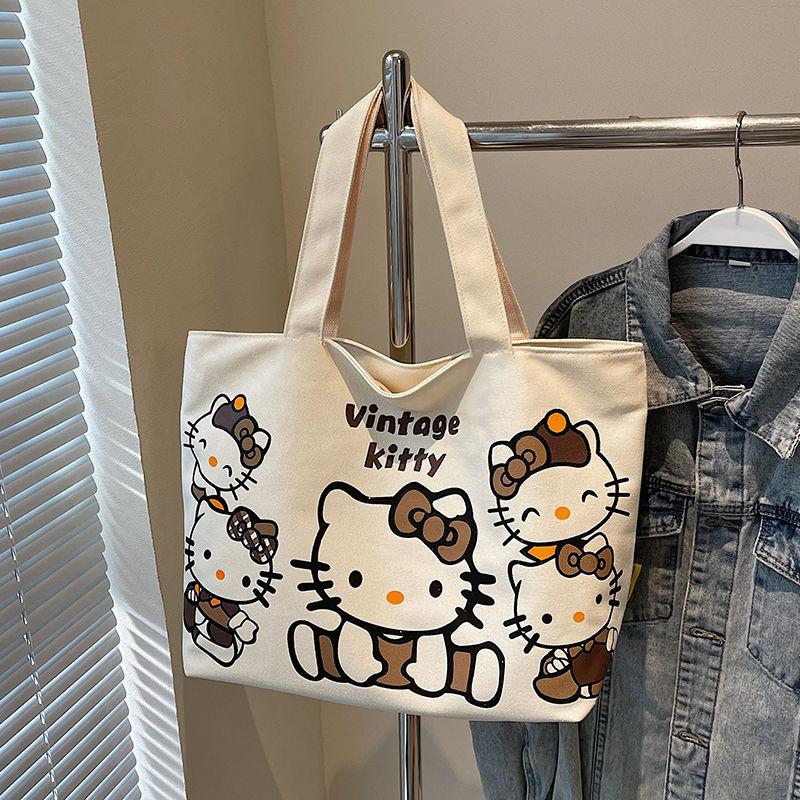 Cartoon canvas bag bag women s large-capacity commuter tote bag spring and summer cute cat tote bag