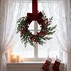 Yousheng Artificial Christmas Wreath for Front Door 10Inch Winter Greenery Wreath with Red Berries And Velvet Bow for Holiday Farmhouse Indoor Outdoor