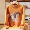 Pull unisexe épais en laine avec motif écureuil de dessin animé et col semi-montant