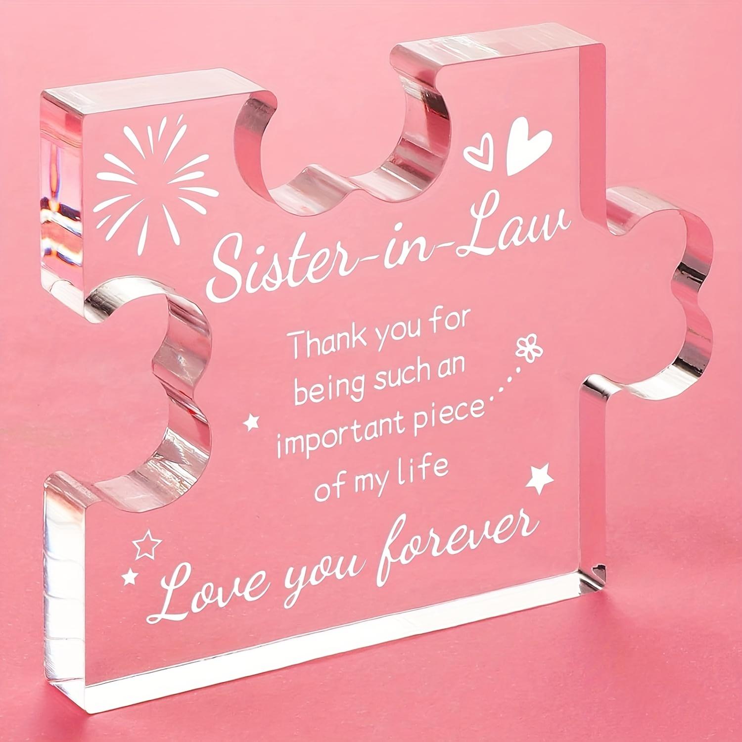 

Cherished Sister-in-Law Acrylic Keepsake Plaque - Thank You for Being an Important Piece of My Life Engraved Message with Stars, Hearts & Sparkles 10*9cm