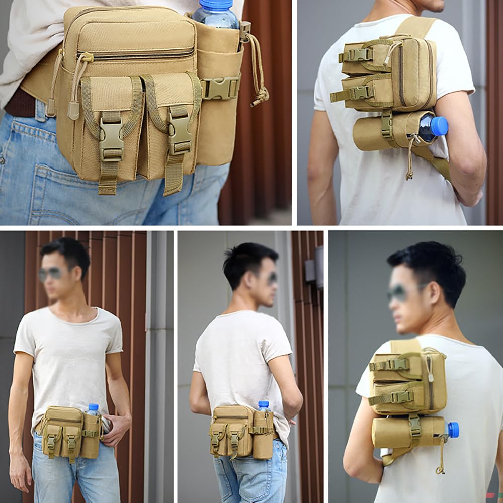 Multifunctional Waist Shoulder Military with Water Bottle Adjustable Cell Phone Small Item for Outdoor Activities Pack, Bag, Style, Pouch, Strap,