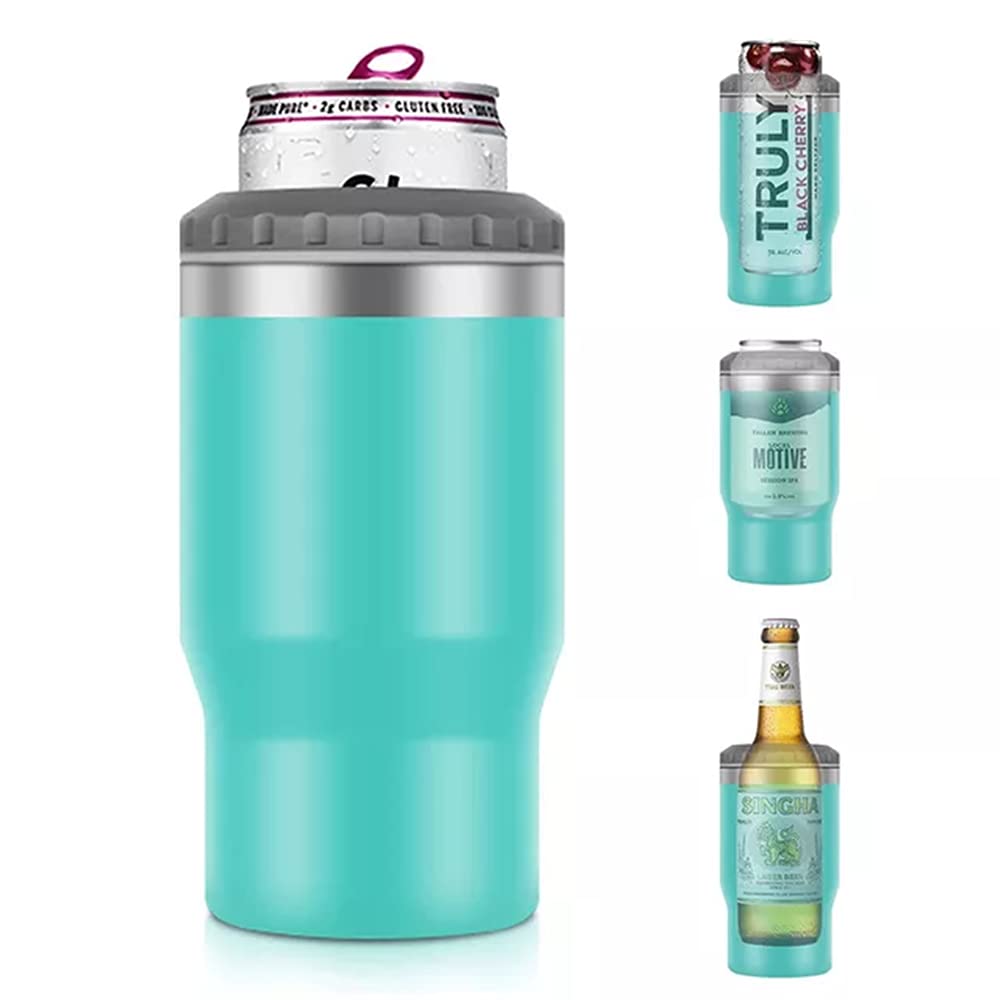 INIBULAM 4 in 1 Stainless Steel Beer Can 14oz Double Insulated Can Cooler Holder, Cold/Hot (Light Blue)