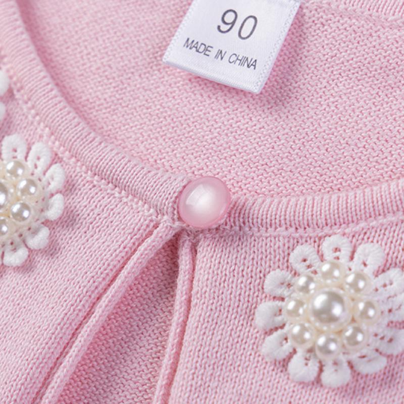 Flower Beaded Cotton Girls Knitted Cardigan Jacket Children's Small Shawl Matching Dress