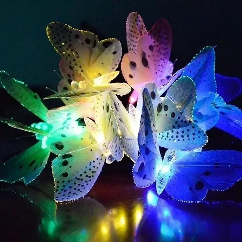 12 LED Solar Fiber Optic Butterfly Light String Garden Decoration Outdoor Light String