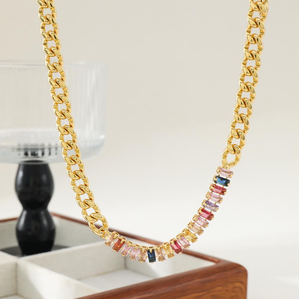 GEMCHIC Women's Colorful Zircon Gold Chain Necklace Fashion Geometric Pendant Statement Jewelry