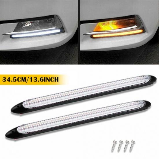 2x 13  DRL LED Headlight Strip Light Daytime Running Sequential Turn Signal Lamp