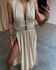 Bohemian Linen Sleeveless Braided Belt Slit Maxi Dress