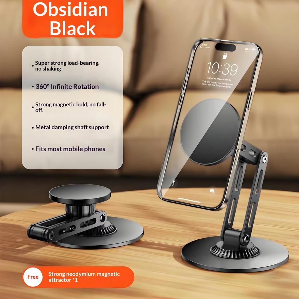 Desktop Magnetic Phone Stand Three-Axis Adjustable Metal Bracket for Live Streaming/Movie Watching