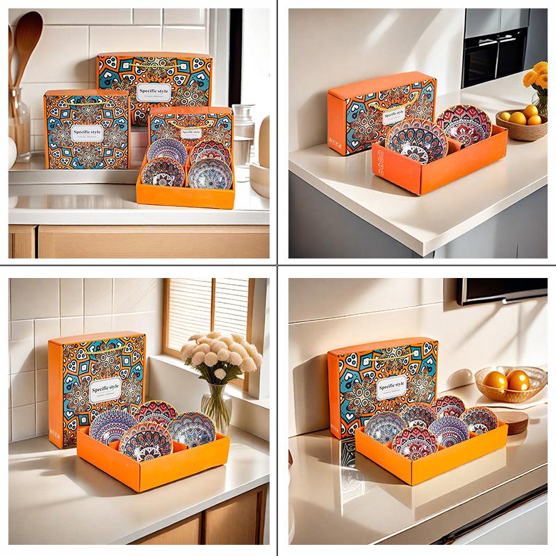 Bohemian Ceramic Bowl & Chopsticks Gift Set - Tableware & Gift Box 2 Bowls (50 sets/box)