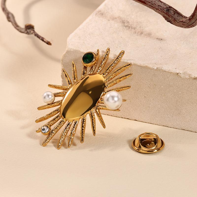 New Fashion High-end Sun Leaf Pearl Brooch Coat Sweater Decorative Pin Popular Brooch