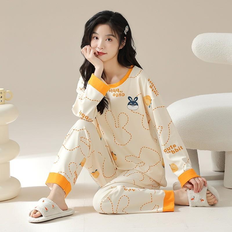 Douyin Live Pajamas Women's Round Neck Can Be Worn Outside, Autumn Simple Casual Style Women's Long-sleeved Loungewear Casual Suit
