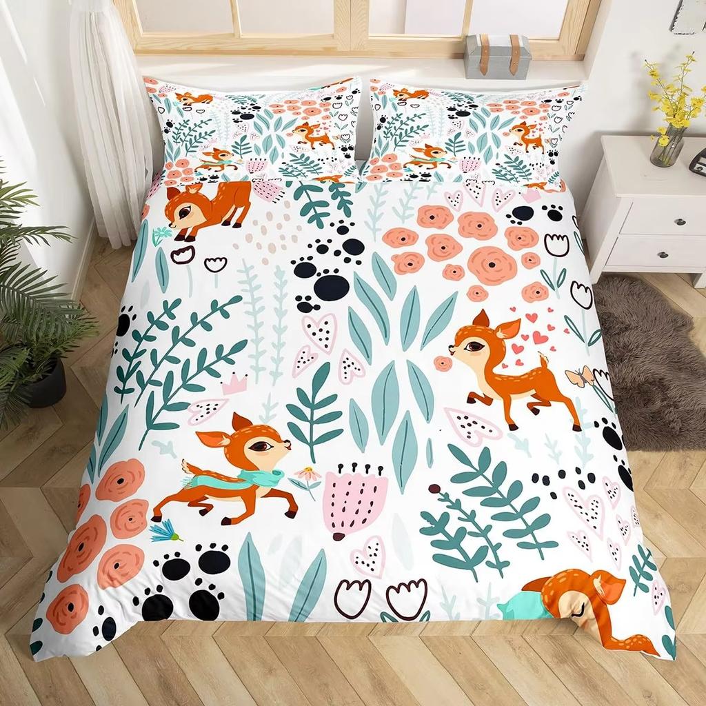 Wild Deer Duvet Cover Set Single Queen King Size Rustic Farm Style Soft Bedding Set Adult Women Teens Cute Animal Duvet Covers