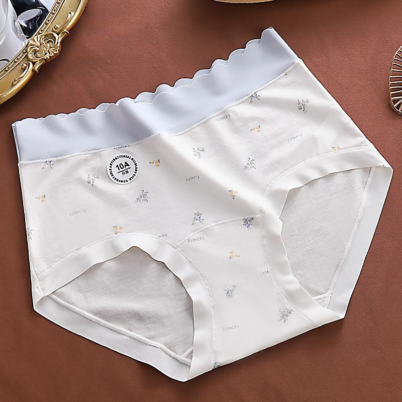 

Female Summer New Product Small Fresh Broken Flower Tie in Color Breathable Print High Waist Pack Hip Briefs M синий