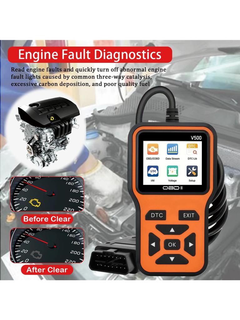 Car OBD2 Scanner Diagnostic Tool Code Reader, Car Voltage Tester Engine Fault Code Scanner, Charging Tester Diagnostic Tool V500