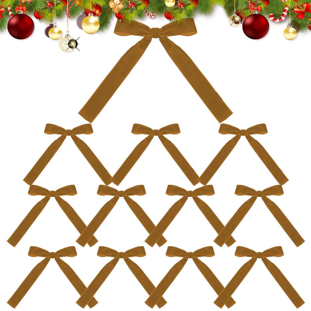 12pcs retro Burgundy Velvet Bows for Christmas Tree Decorations Wreath Garland Velvet Bows with Twist Tie 18x13x2.5cm