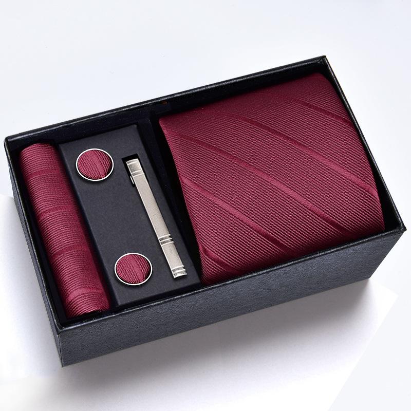 Men's Formal Tie Gift Box: Five-Piece Set with Logo, 8cm Striped Black for Weddings and Business 