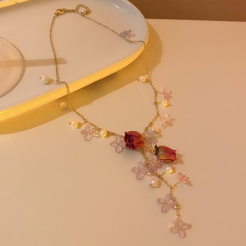 Mori small fresh lily of the valley flower fringed pearl necklace temperament collarbone chain girl heart sweet necklace