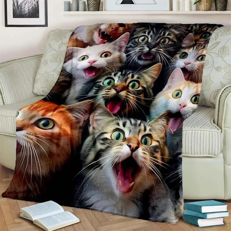 Warm and Cozy Cute Cat Pattern Flannel Blanket for Couch, Bed, Sofa, Office - Soft and Soothing Digital Printing Throw Blanket