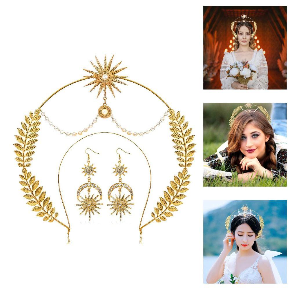 Alloy Hair Hoop Bohemian Star Headband Elegant Halo Crown Earring Set  Wedding